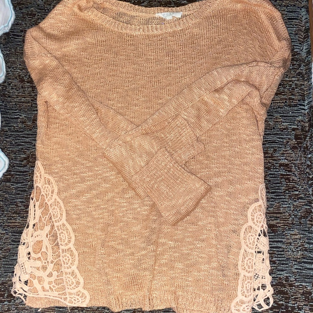 Pink/peach sweater with side lace detail